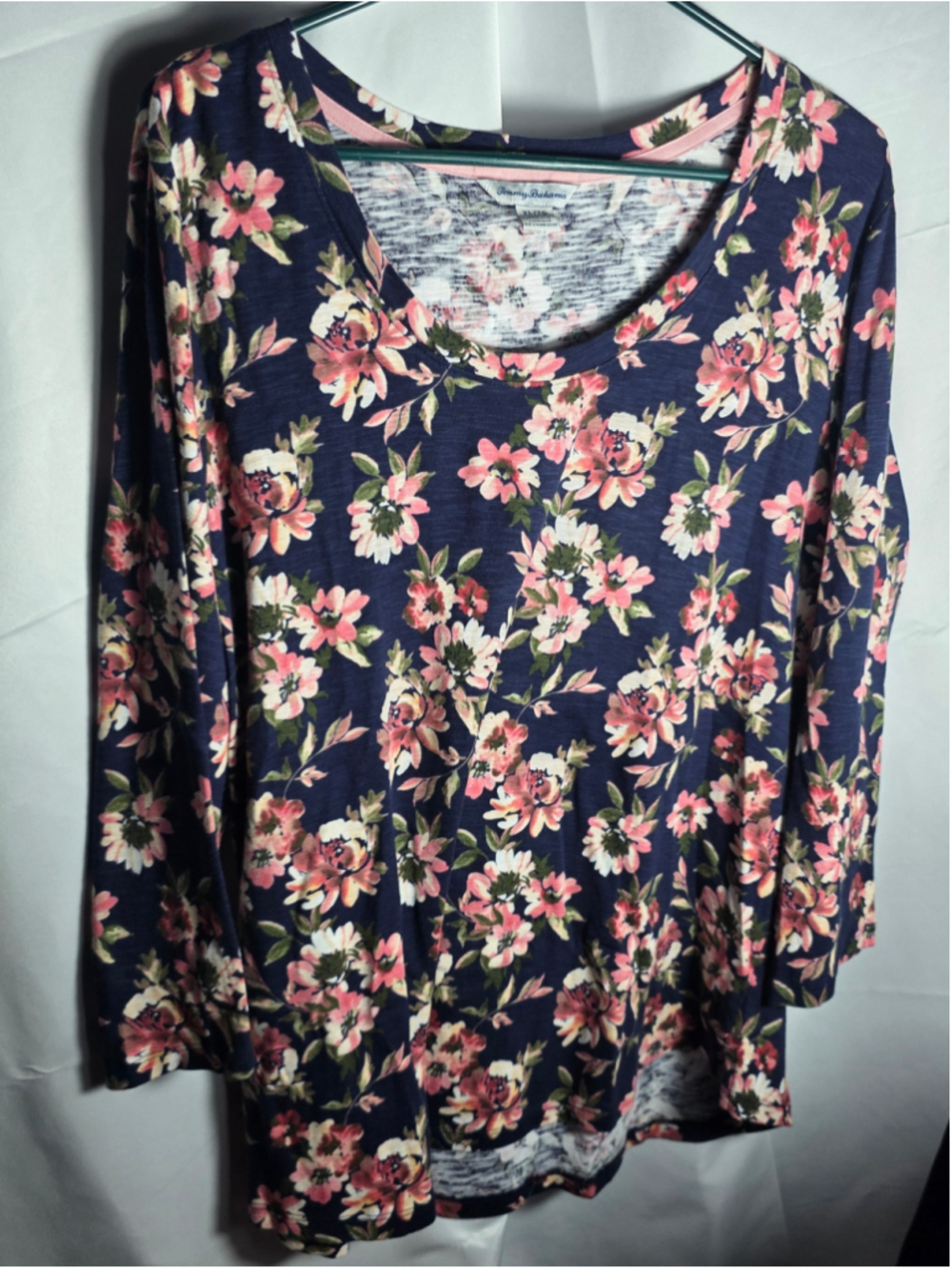 Women's Tommy Bahama Floral Long Sleeve Tee Navy Pink Size XL preppy designer
